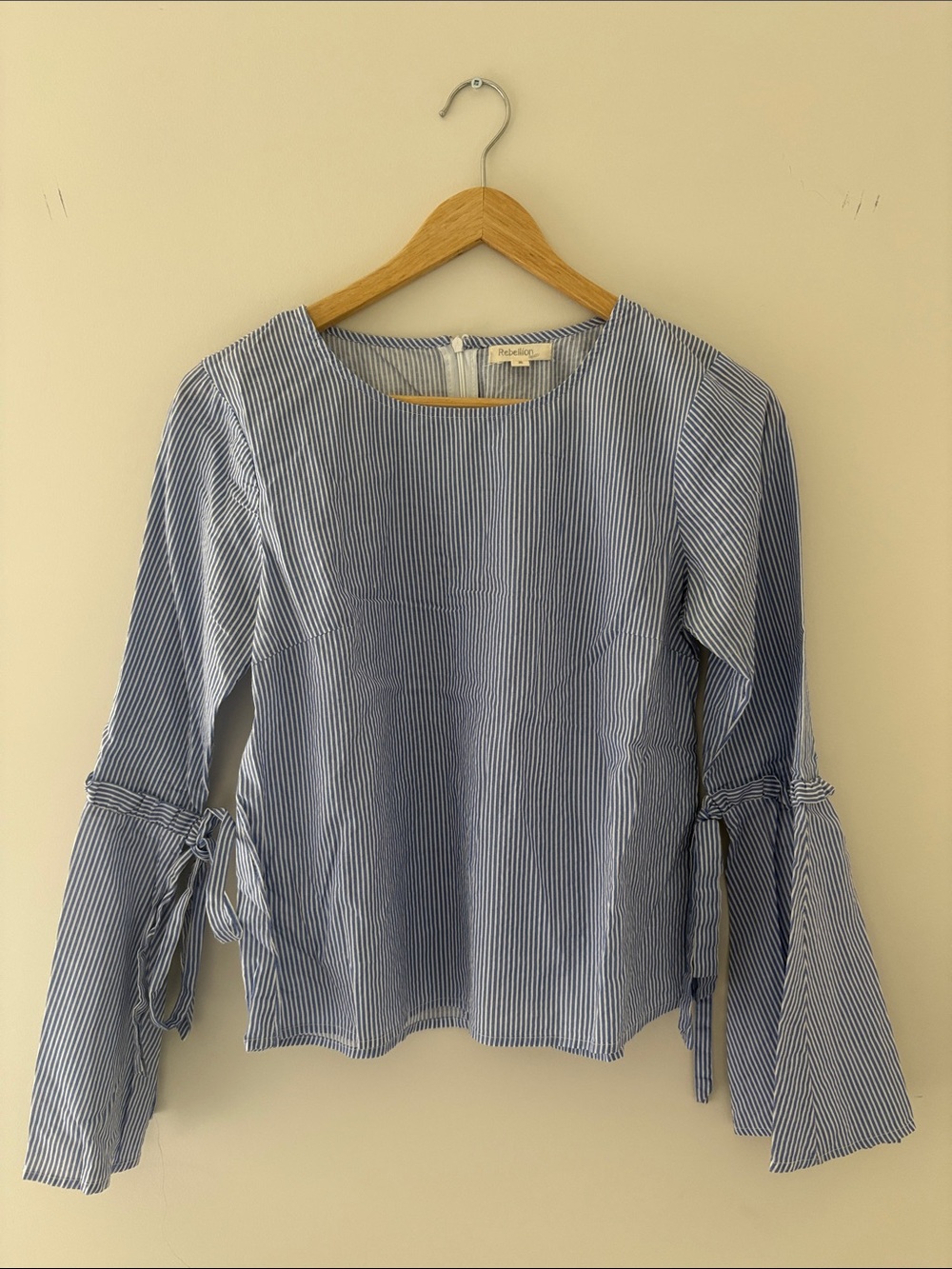 Rebellion Blue & White Striped Bell Sleeve Blouse